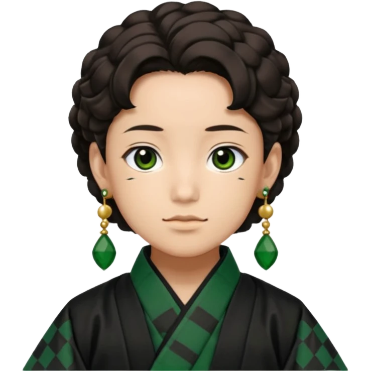 Tanjiro Kamado from Demon Slayer with black and green checkered haori and hanafuda earrings emoji
