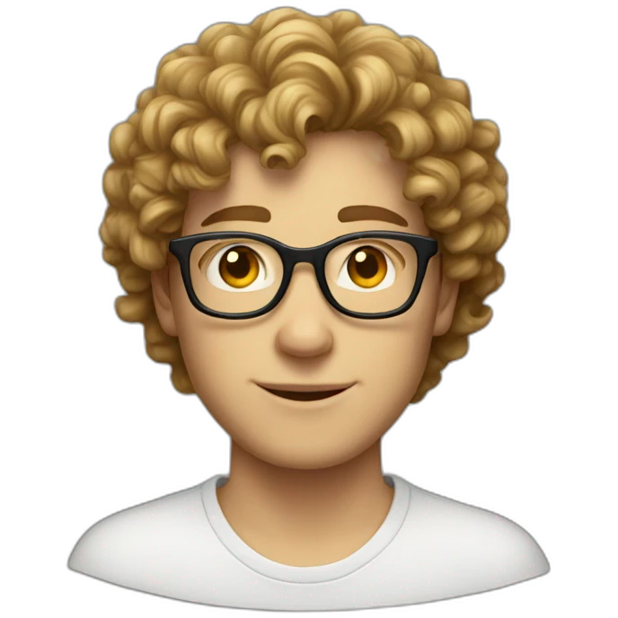 white male with glasses, curly hair, 16 years old, short emoji