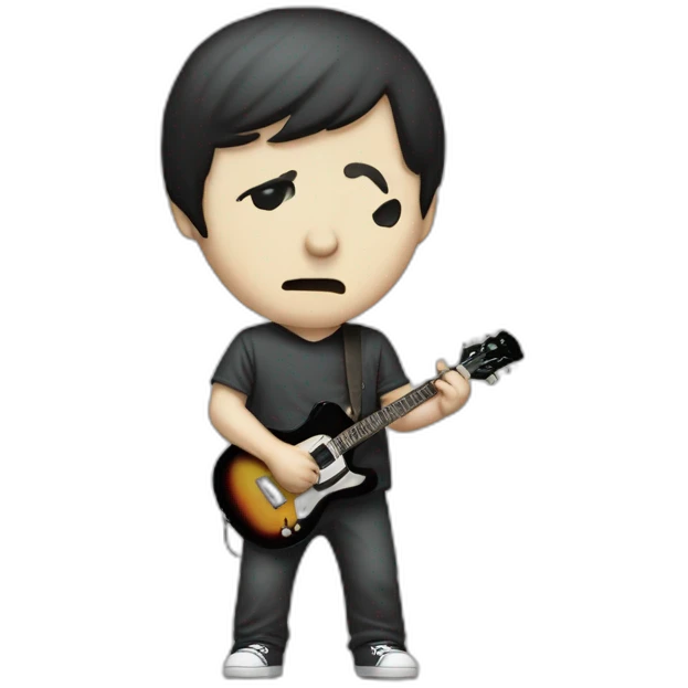 Ian Curtis, playing teardrop shape guitar, full body view emoji