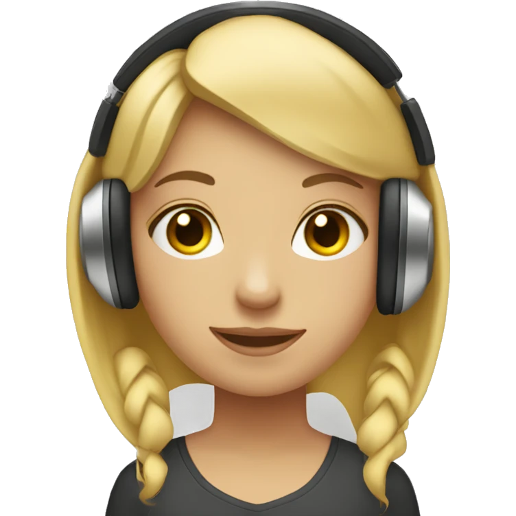 blonde straight hair girl with headphones and music notes around face emoji