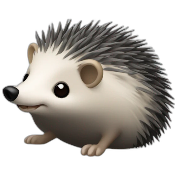 Hedgehog dark gray quills one black ear one white ear full body emoji