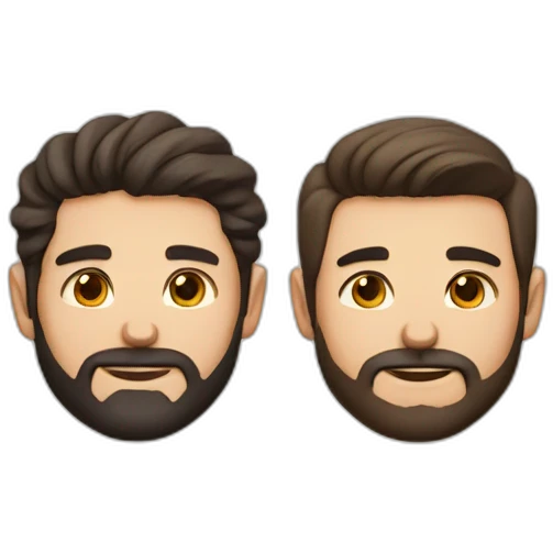 Couple gay one man with black beard, white skin and brown eyes, another man with brown hair and brownish eyes emoji