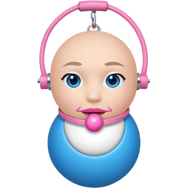 Blue ball for the gag on a ball gag device with a white collar with  pink  studs emoji