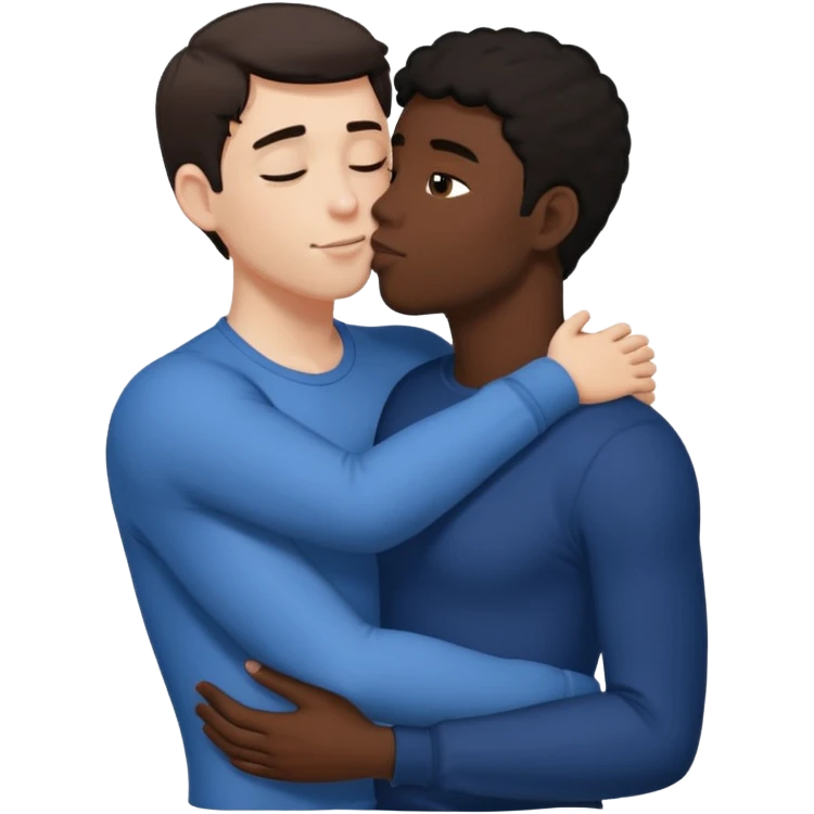 White dark hair male and black male, in love passionate kiss, snuggle, groping each other,full body view  emoji