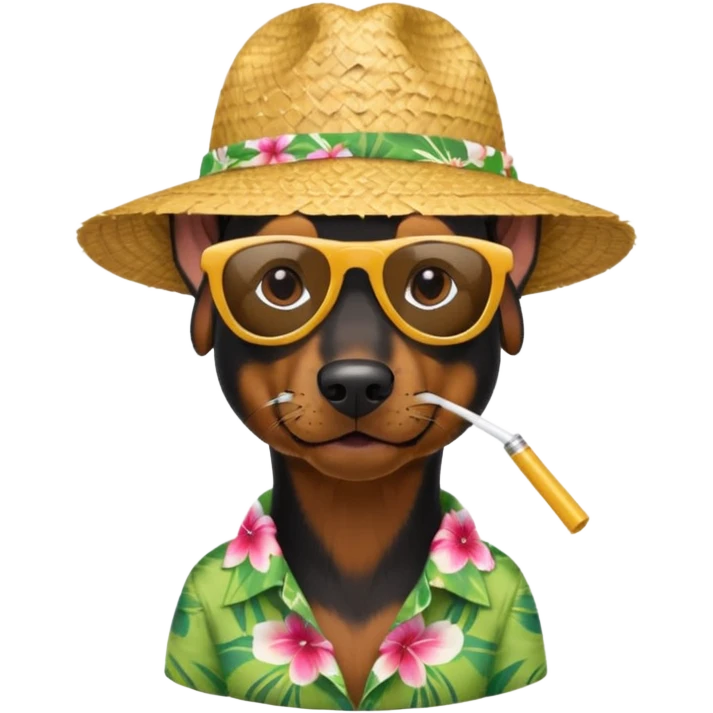 doberman with sunglasses and straw hat, hawaii shirt emoji