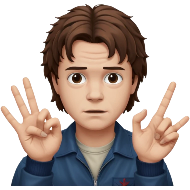 Eddie the freak from stranger things with his iconic hand sign like this "🤟" behind his head emoji