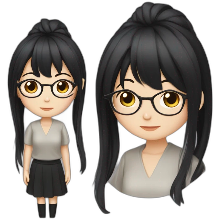 Chinese girl-Light skin - long straight black hair - bangs - Rimless glasses - Ruiyang - Neutral - Dark pupils - High nose - drooping mouth - Dark clothes - Rational - confident emoji
