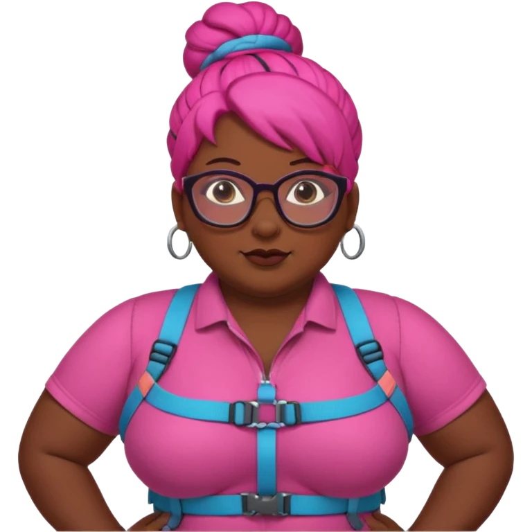 climber fat woman with dark pink bun hair and glassess emoji