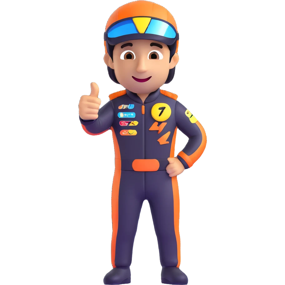 Daniel Ricciardo emoji giving a thumbs up in a racing suit emoji