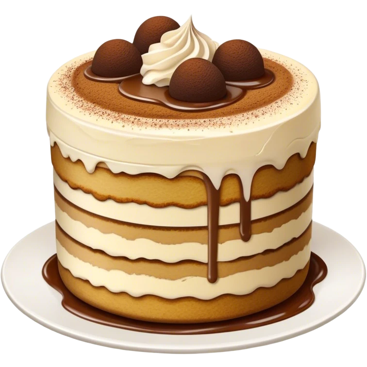 Tiramisu Cinematic Realistic Tiramisu Dessert Emoji, depicted as a delightfully messy, layered tiramisu with coffee-soaked sponge and mascarpone cream, rendered with rich textures and warm, indulgent lighting. emoji