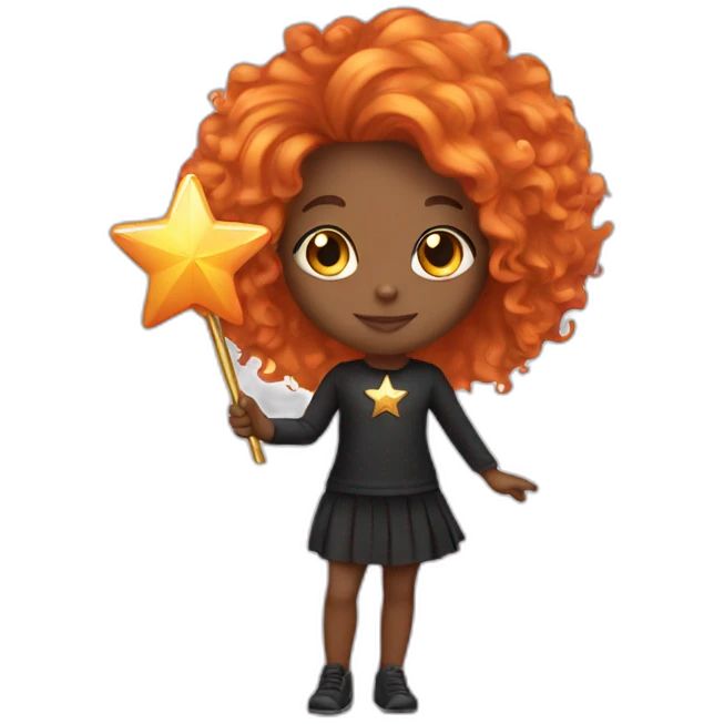 orange hair black girl holding a star wand emoji