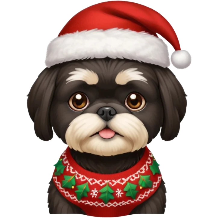 BLACK SHIH TZU WITH CHRISTMAS SWEATER AND HAT emoji
