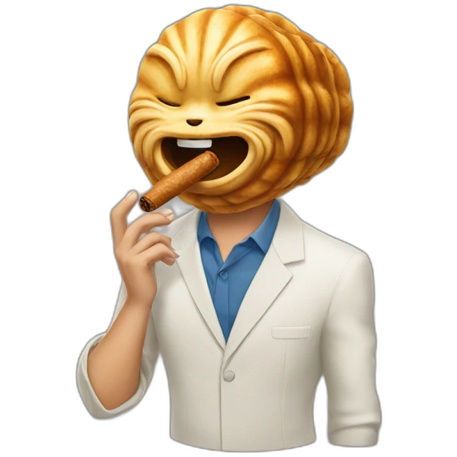 man with a taiyaki head smoking a cigar emoji