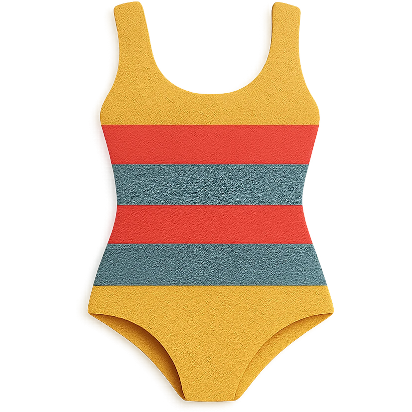 retro striped swimsuit, paper-craft style illustration emoji