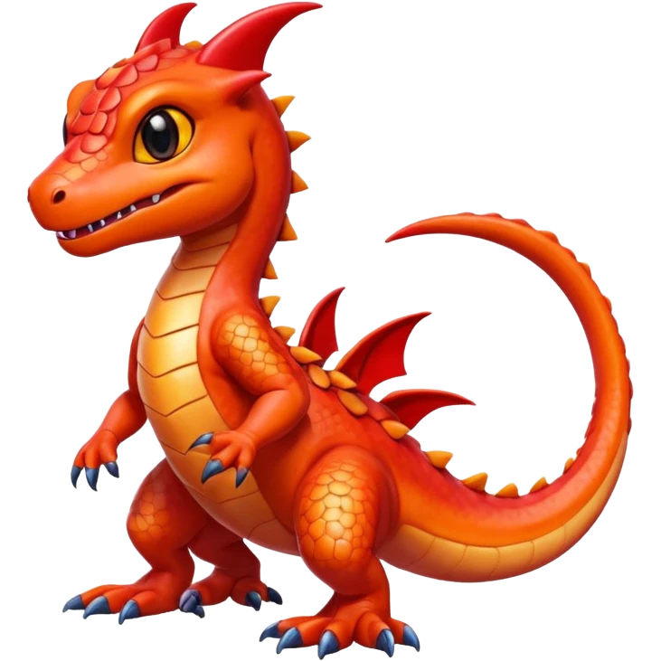 cute shiny colorful Guilmon-Salandit hybrid creature with big eyes and a happy expression, full body emoji