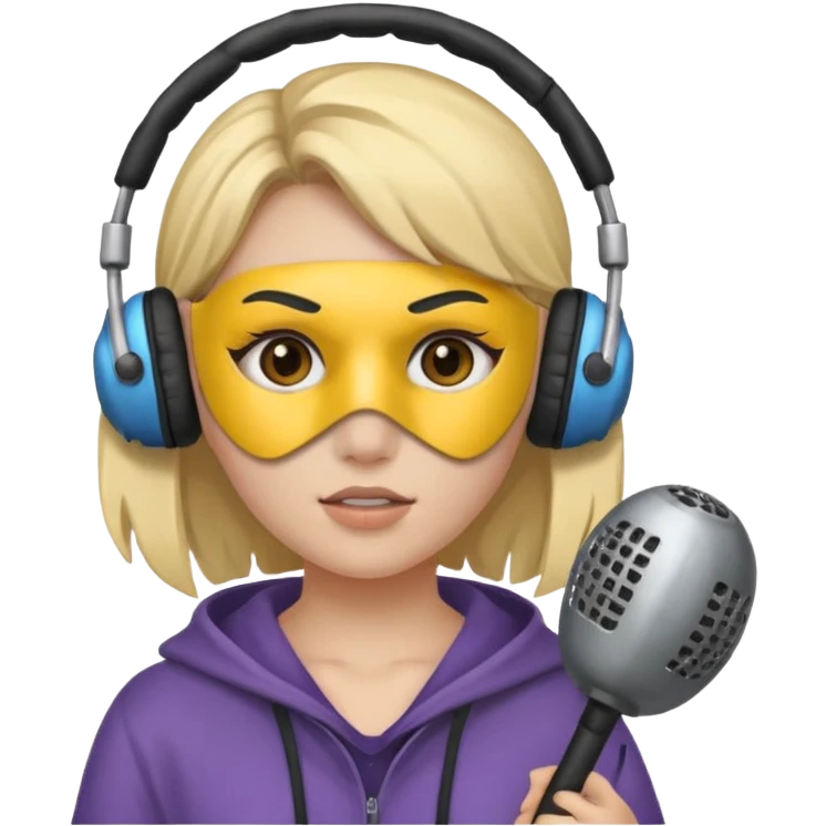 A girl whit a headphones and a mace mask in her face emoji