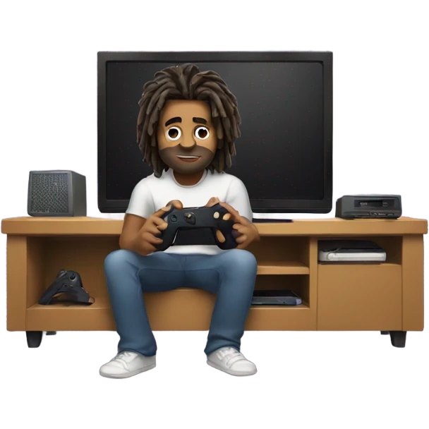 brown man with dreads playing a game on a console and tv emoji