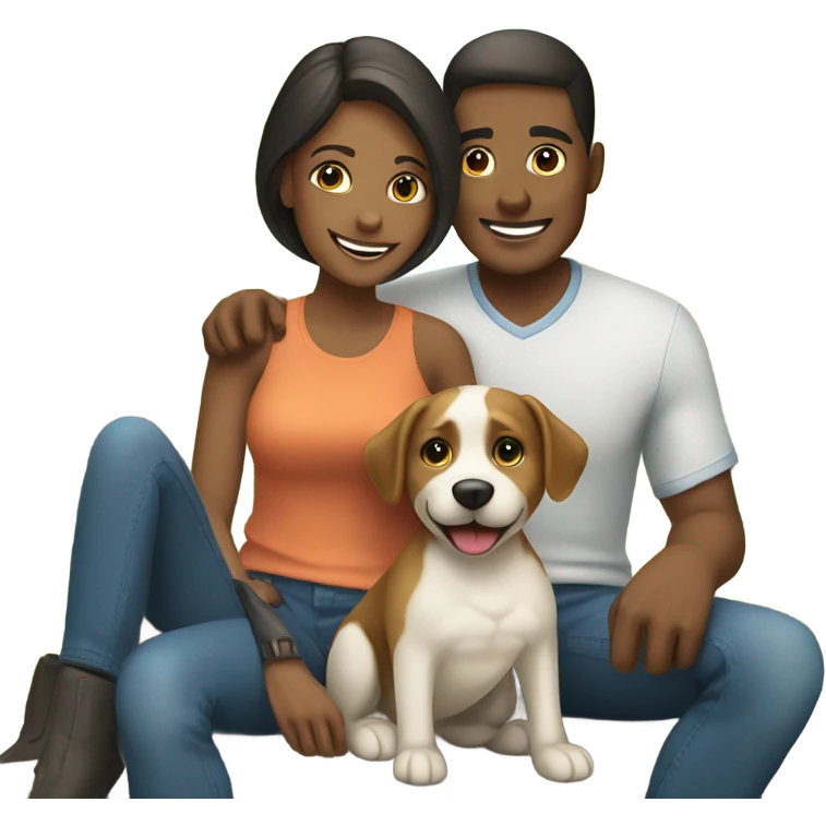 smiling couple with dog outdoors emoji