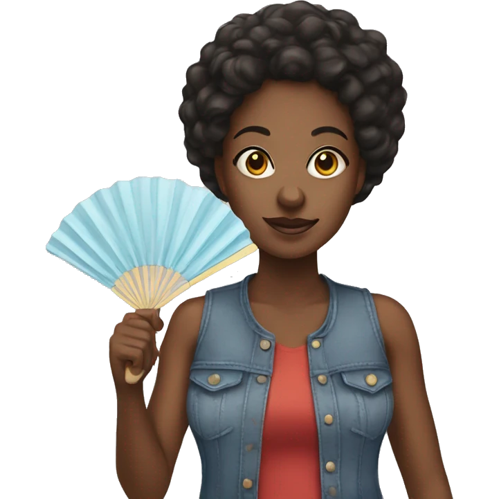 Black girl holding handheld fan emoji
