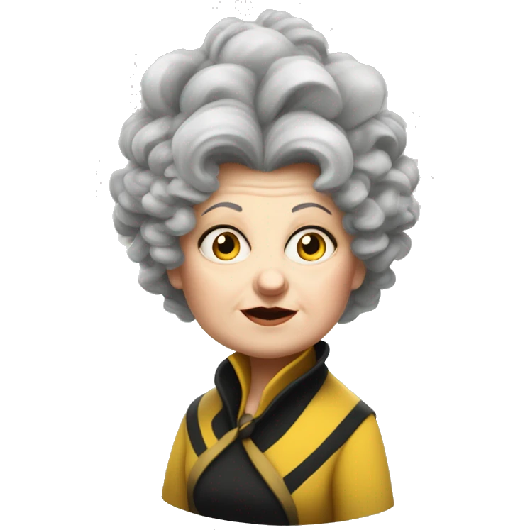 one old, curvy woman, white face, hufflepuff, grey and curly and wild hair, madame sprout, not amused,  emoji