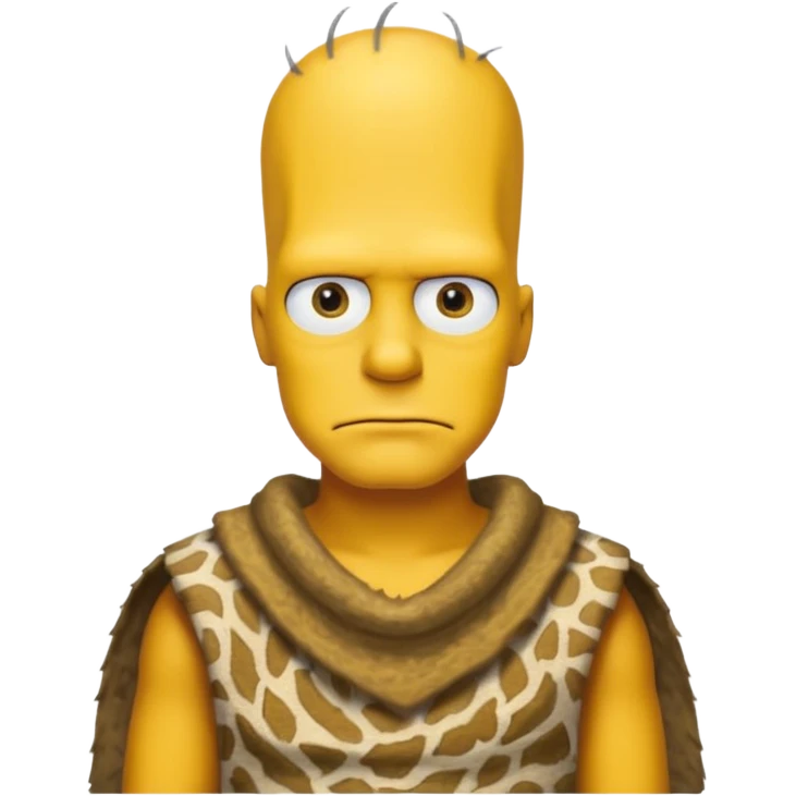 a simpson guy wearing ancient animal skin cloth, half body, icon, yellow skin emoji