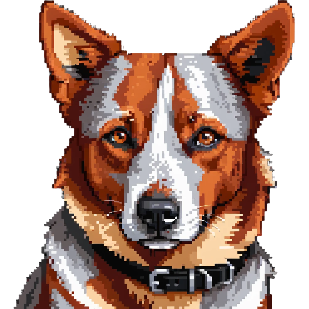 head shot of red heeler cattle dog with distinctive red speckled coat emoji