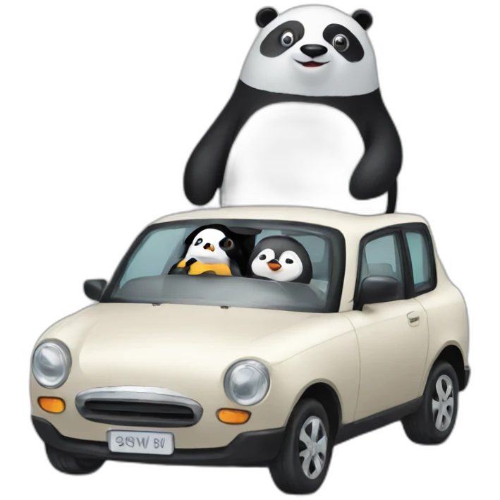 Panda and penguin in a car emoji