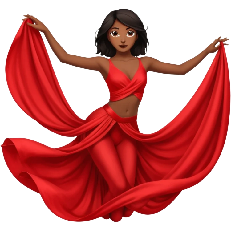 Emoji de una mujer pelinegra bailarina de danza aerea haciendo figuras en la tela emoji