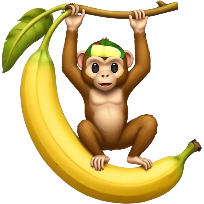 Monkey hanging from a giant banana emoji