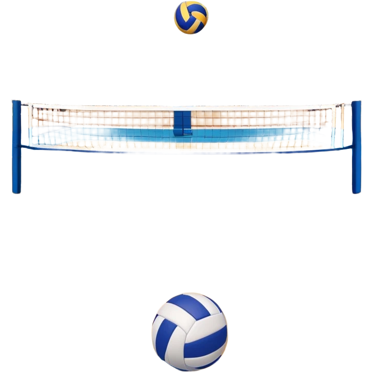 A close-up of a volleyball on the court, with the net in focus and the court markings visible. The background shows the stands filled with spectators, creating an energetic atmosphere of a volleyball match, with attention to detail on the equipment and the surrounding environment. emoji
