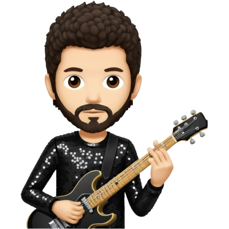Brad Delson from Linkin Park with dark brown hair, light skin, black sequin outfit emoji