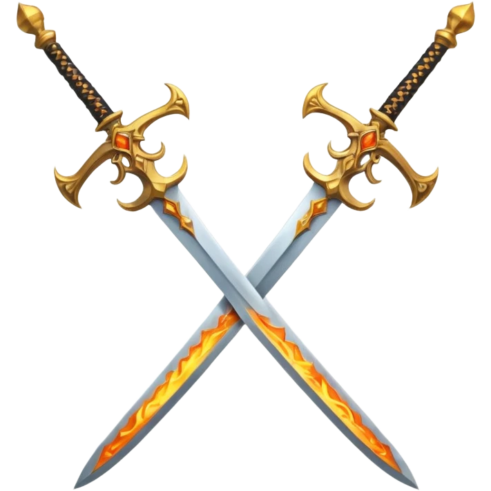Two powerful on fire fully golden fiery royal crossed swords emoji