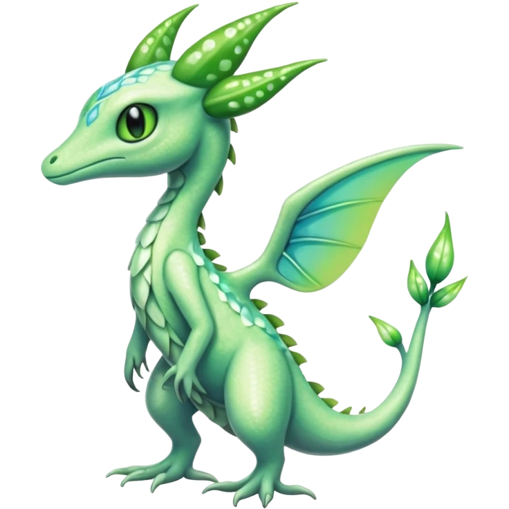 Sparkly White And Green Natural Flowery Colorful Grovyle-Salandit-Celebi-Fakémon-hybrid-creature (full body)  emoji