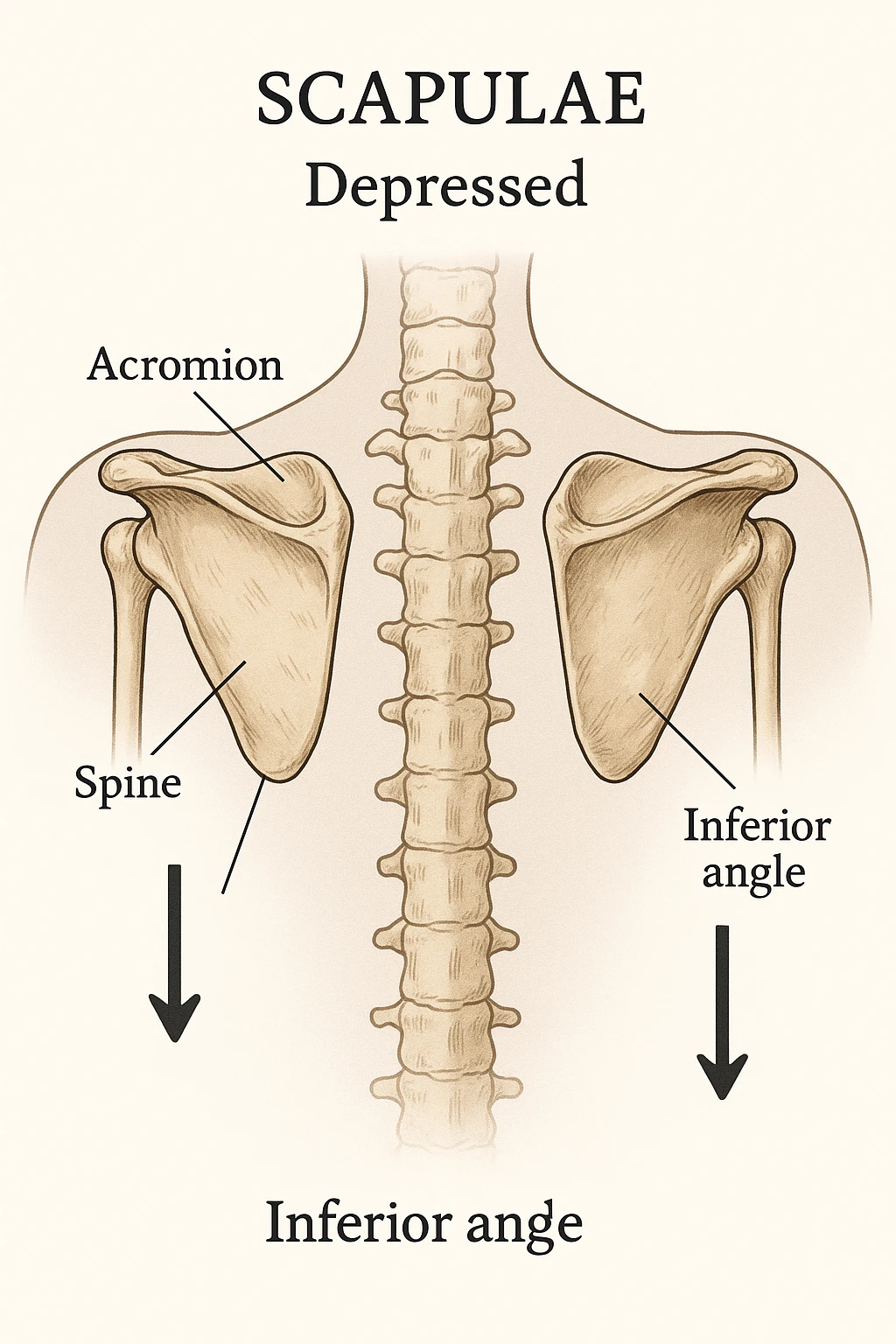 Scapole che vanno in giù depresse, viste anatomicamente. Fallo capire magari con frecce in basso emoji