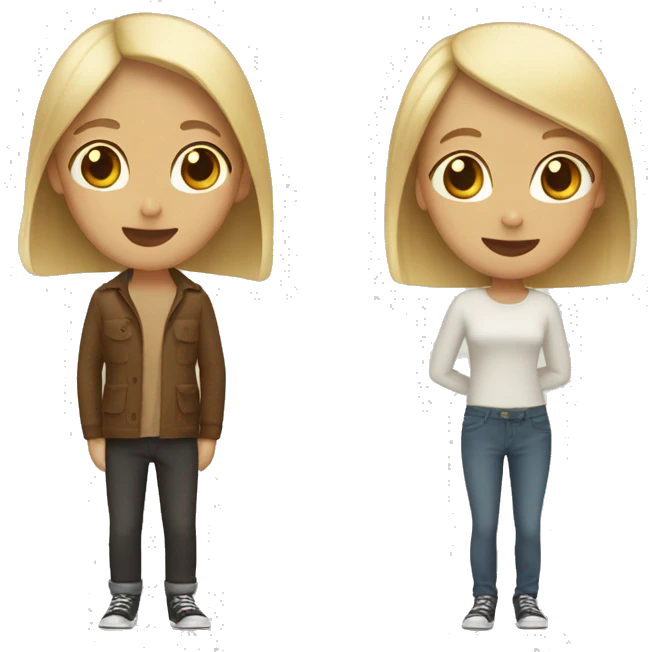 Two friends, one tall with short blonde bob. The other short with long brown hair emoji