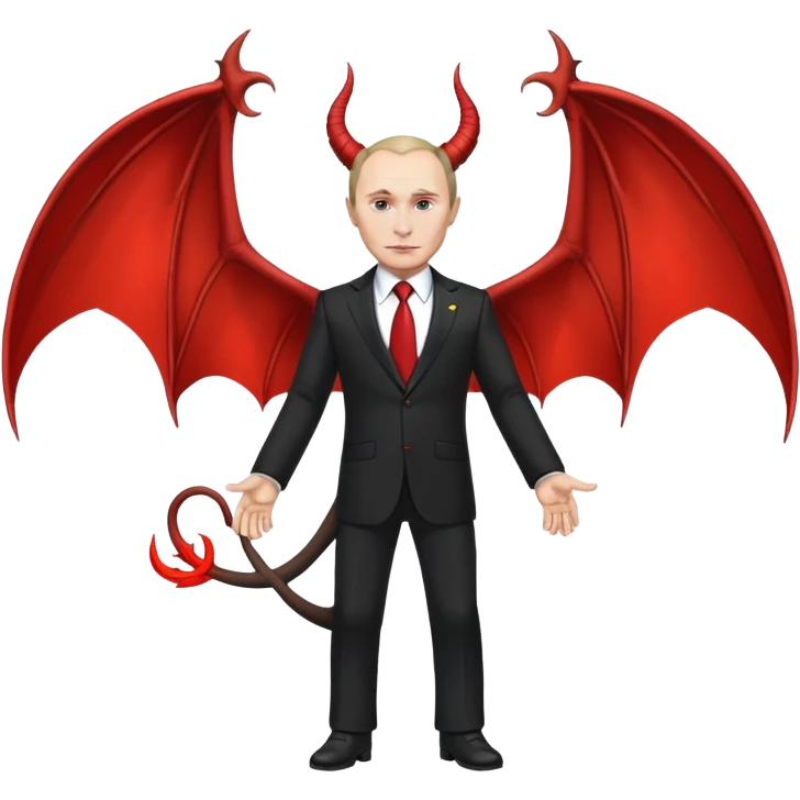 Putin as a devil, full body, detailed horns, wings, and tail emoji