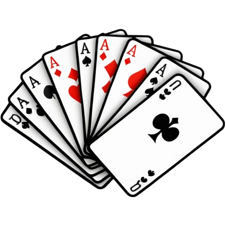 Minimalistic flat vector icon, iOS style, thin black contour on white background. Deck of abstract cards fanned out, each with simple symbols. Clean, no text, no shadows emoji