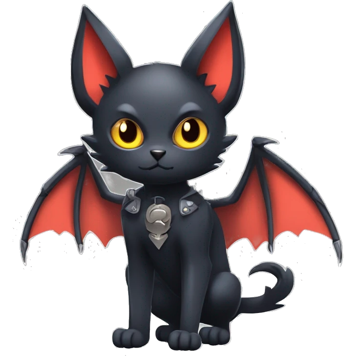 Black Edgy Kawaii Punk-Gothic Bat-winged Litten-Bat-cat-Fakemon full body emoji