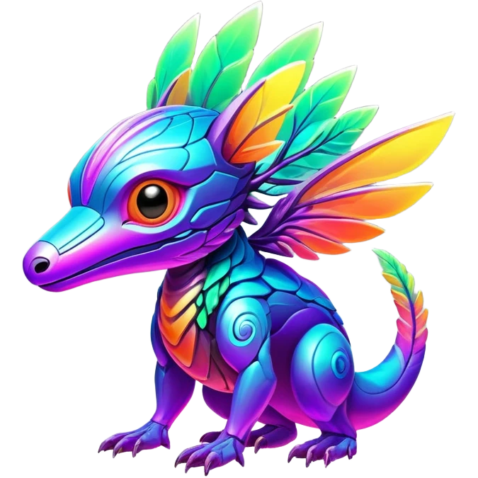 Exotic futuristic lush warm-colored neon Fakémon-Fionbri-creature emoji