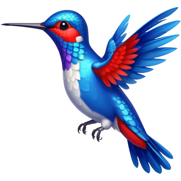 beija-flor com pluma toda azul e apenas o pé vermelho emoji