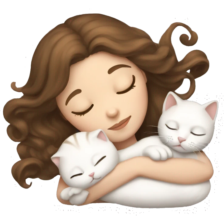 White girl brown hair sleeping with white kitty emoji