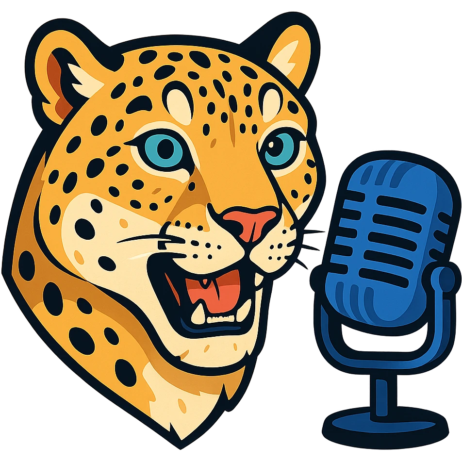 realistic snow leopard head with blue microphone emoji