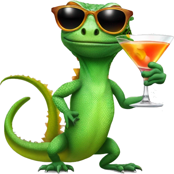 lizard wearing sunglasses holding cocktail emoji