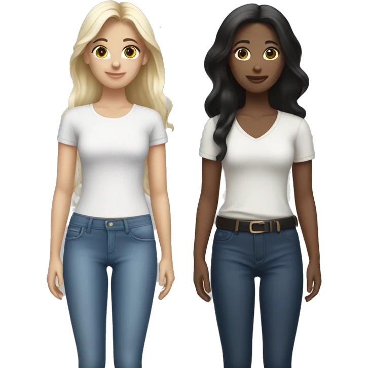 Two girls, one with dark hair, the other with bleached hair, in jeans and blouses emoji