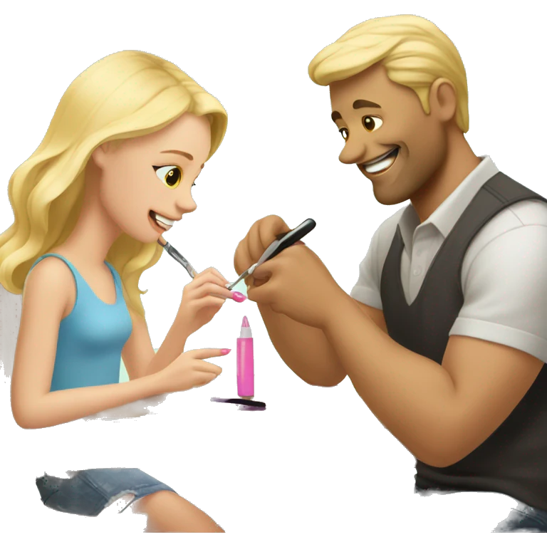 blonde daughter gives blonde dad a manicure emoji