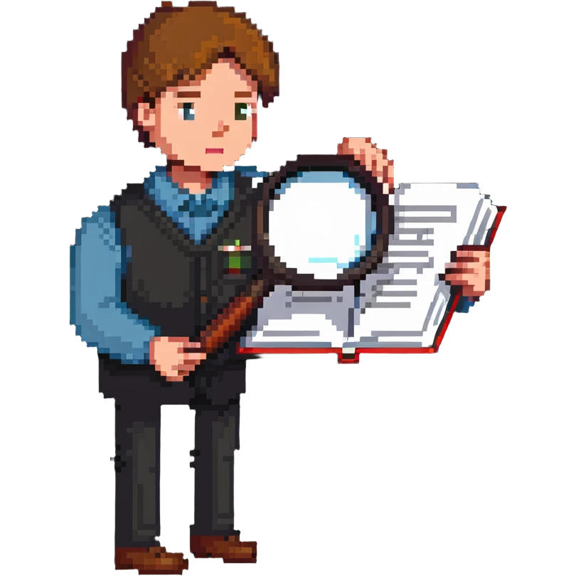 curious person with magnifying glass examining book emoji