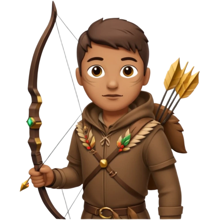 The classic hunter image with a bow and arrow on his back, dressed in brown with some animal made decorations emoji
