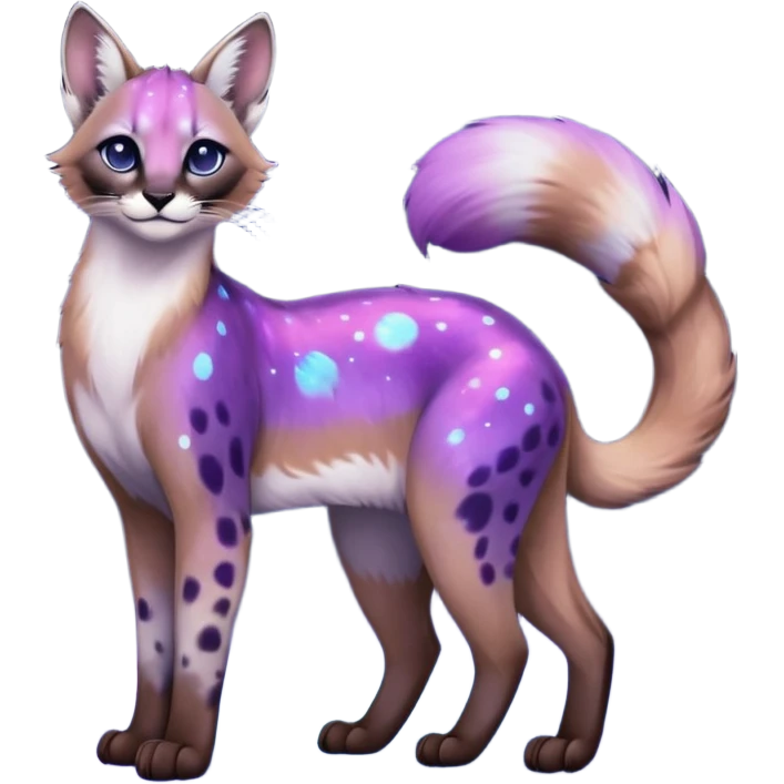 Colorful black-violet-indigo-purple-gradients nebulae nebula starry galactical shiny white-stars-spotted glorious iridescent divine exotic beautiful realistic caracal-civet-sergal-oncilla-animal-Fakémon-hybrid-fursona (full body) emoji
