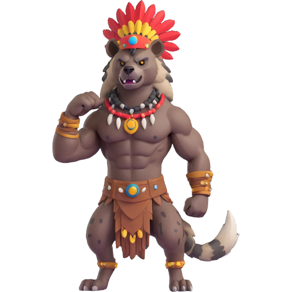 A native strong buff hyena with war bonnet flexing posing full body  emoji