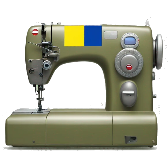 sewing machine in Ukraine flag colors on a military form color background emoji